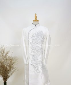 Áo Cách Tân Nam Trắng Thêu Rồng