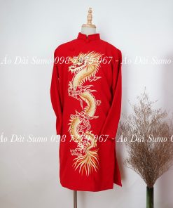 Áo Cách Tân Nam Đỏ Thêu Rồng