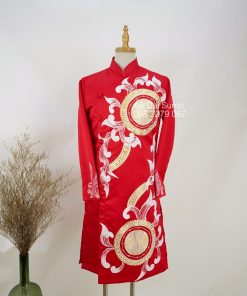 Áo Dài Cách Tân Nam Đỏ Vẽ Sơn Mài - XXXL