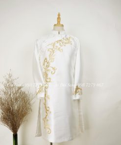Áo Cách Tân Nam Trắng Thêu Hoạ Tiết