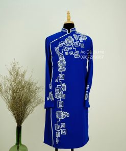 Áo Cách Tân Nam Xanh Thêu Hoạ Tiết