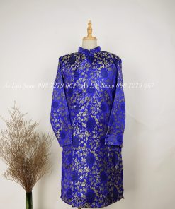 Áo Dài Cách Tân Nam Gấm Xanh Dương
