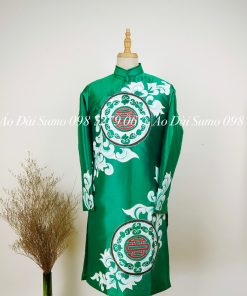 Áo Dài Cách Tân Nam Vẽ Tay Xanh Lá - XXXL