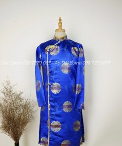 Áo Dài Cách Tân Nam Gấm Xanh