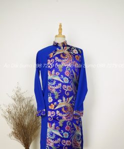 Áo Dài Cách Tân Nam Xanh Phối Gấm