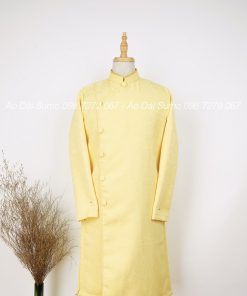 Áo Dài Cách Tân Nam Gấm Vàng Nhạt