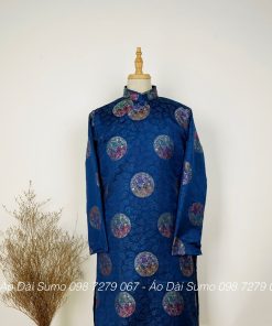 Áo Dài Cách Tân Nam Gấm Xanh NAvy