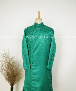 Áo Dài Cách Tân Nam Gấm Xanh lá