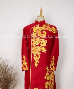 Áo Dài Cách Tân Nam Vẽ Tay Đỏ - XL