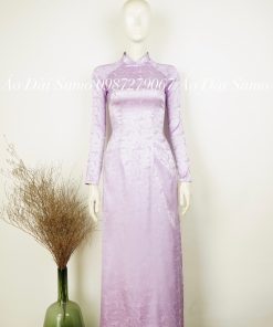 Áo Dài Truyền Thống GẤM TÍM  kèm quần.
