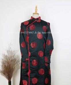 Áo dài nam đen gấm cao cấp, áo dài tết, áo dài dự tiệc, áo dài hội nghị, áo dài cách tân nam